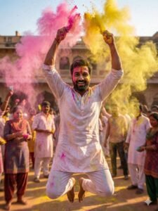 Slow-Motion Jump with Color Explosion Prompt