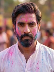 Traditional White Kurta Holi Portrait Prompt