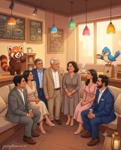 Cartoon Café Friends
