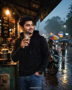 Evening Tea Stall Rain Scene
