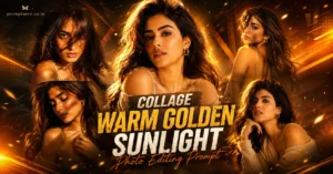 Aesthetic Collage Warm Golden Sunlight Photo Editing Prompt