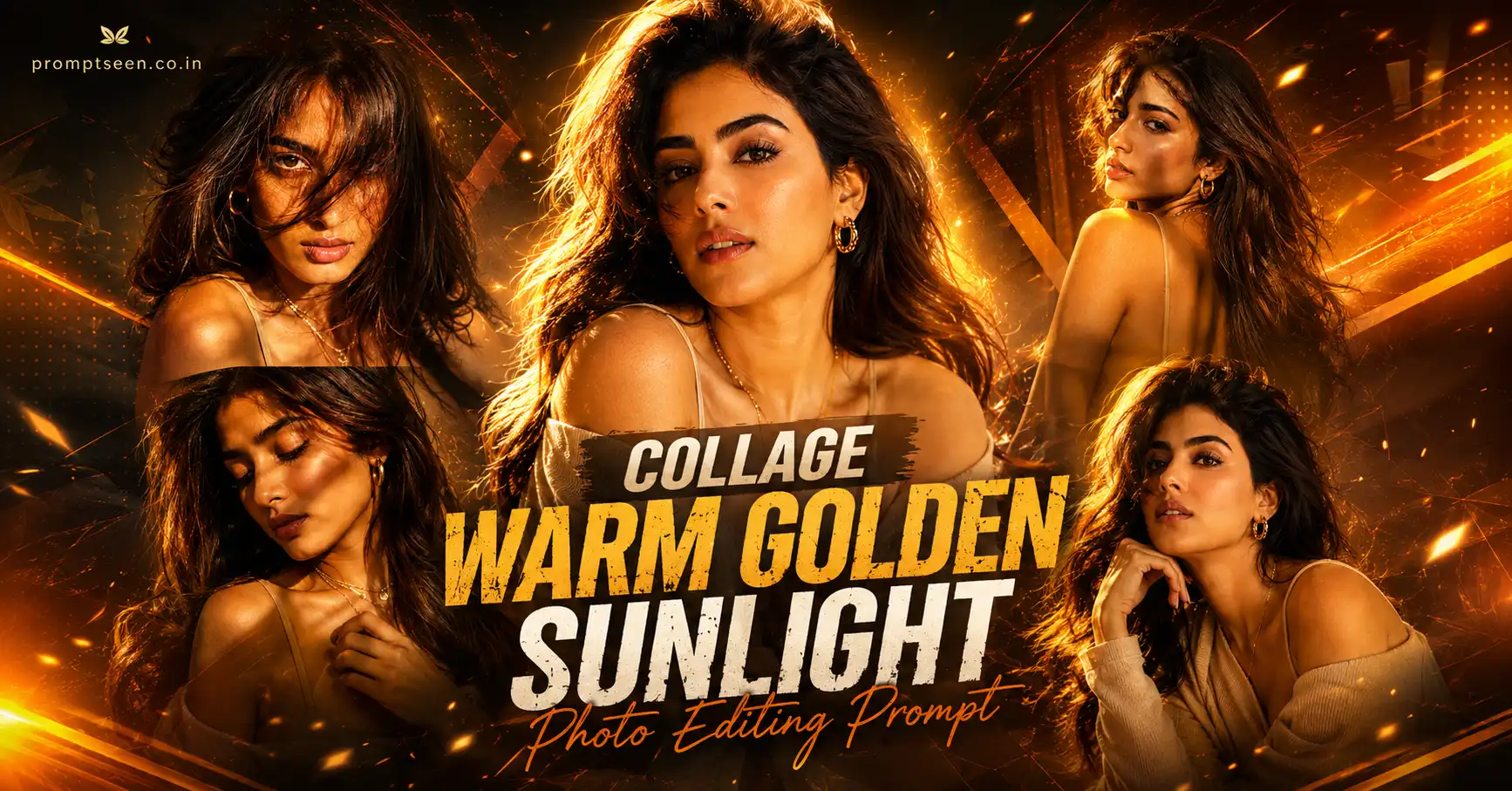 Aesthetic Collage Warm Golden Sunlight Photo Editing Prompt