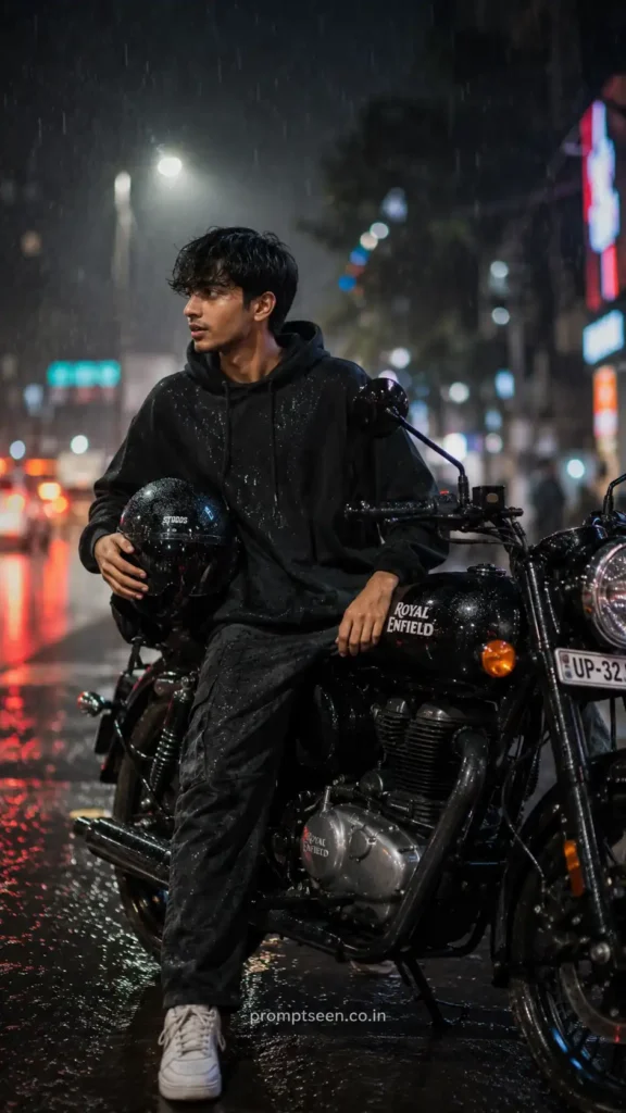 Cinematic Rainy Bullet Bike Portrait
