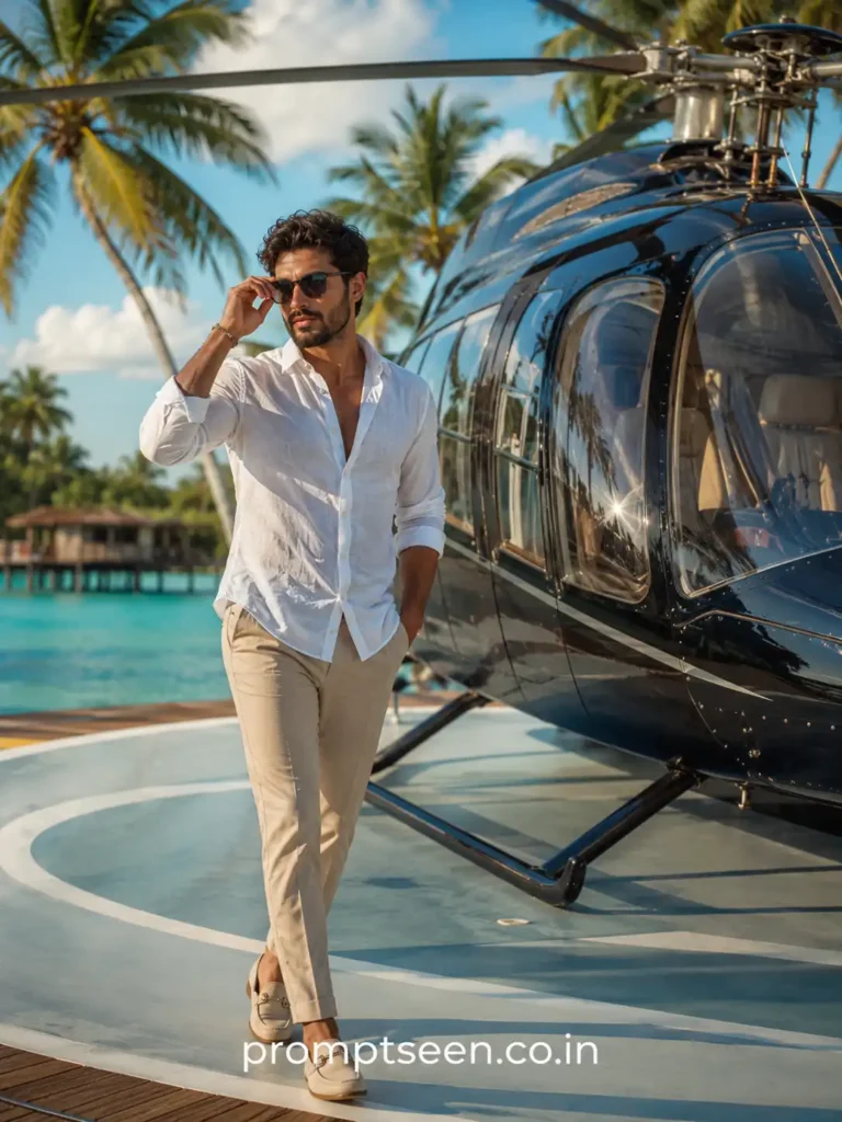Tropical Island Helicopter Arrival