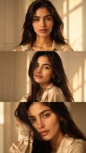 Soft Golden Editorial Three Panel Portrait