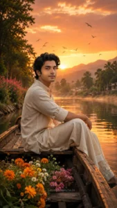 Romantic Sunset River Boat Portrait