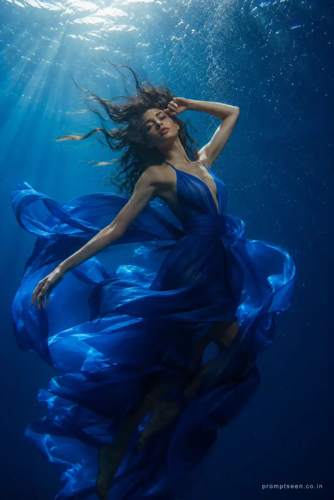 Underwater Royal Blue Fashion Photoshoot