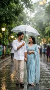 Happy Couple with Open Umbrella