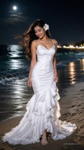 Luxury White Satin Mermaid Beach Portrait