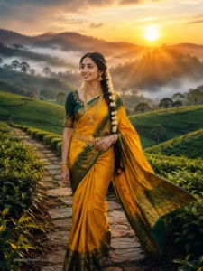 Munnar Tea Garden Sunrise Editorial Portrait