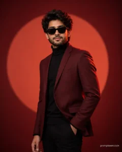 Luxury Burgundy Spotlight Editorial Portrait