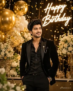 Luxury Golden Balloon Birthday Portrait